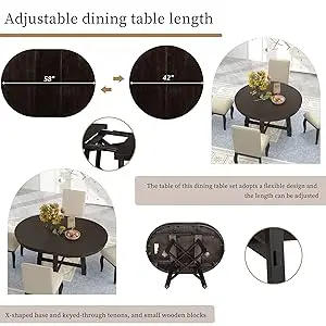 Description Picture 5 of itemDesigns Kitchen Dining Table Set for 4, Wood Round Extendable Table and 4 ChairsTable Set