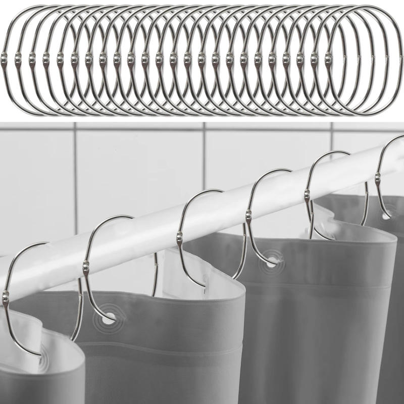 Description Picture 2 of item24 Pcs snap-on shower curtain hook anti-rust iron shower curtain ring oval multipurpose home bathroom shower rod curtain hook
