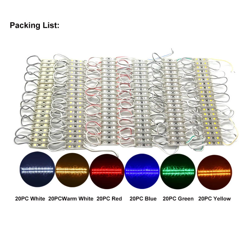 Description Picture 3 of item120pcs 12V Led module 2835 SMD 2LEDs Backlight Waterproof IP65 6500K Red Green Blue Yellow White