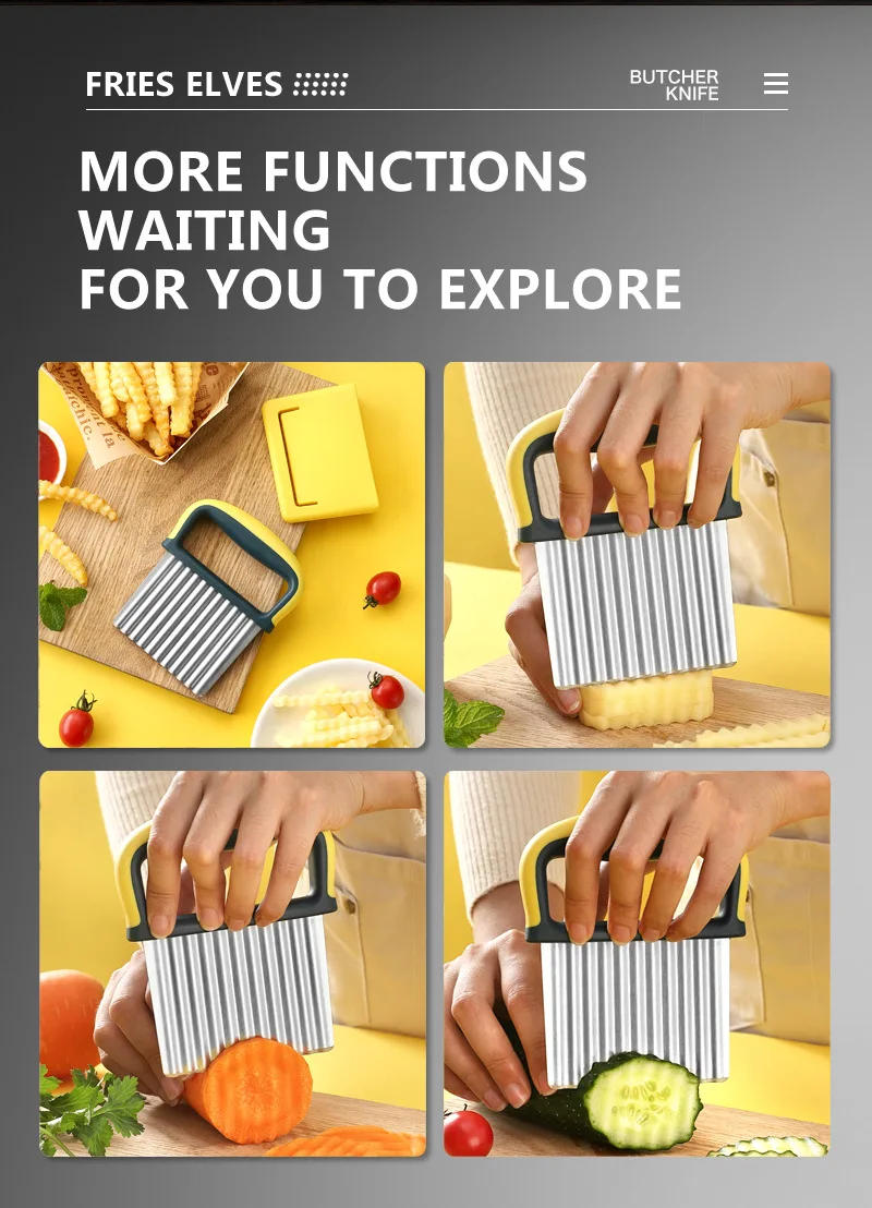 Description Picture 6 of itemLate-Model Potato Chip Slicer Cutter Vegetable Fruit Corrugated Wavy Knife French Fries Potato Cutter Kitchen Gadget Accessories