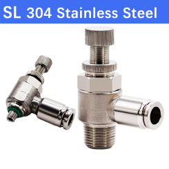SL Regulating Valve 304 Stainless Steel Metal Pneumatic Quick Connector 4 6 8mm Thread 1/8 1/4 3/8 Hose Air Fitting