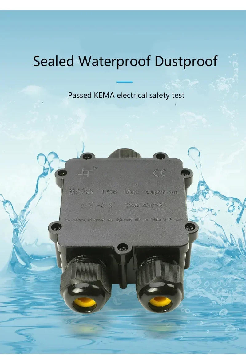 Description Picture 6 of itemIP68 Waterproof 3 Way Junction Box Y Type 3pin 4-14mm Electrical Cable Wire Connectors 24A 450V External Electrical Terminals