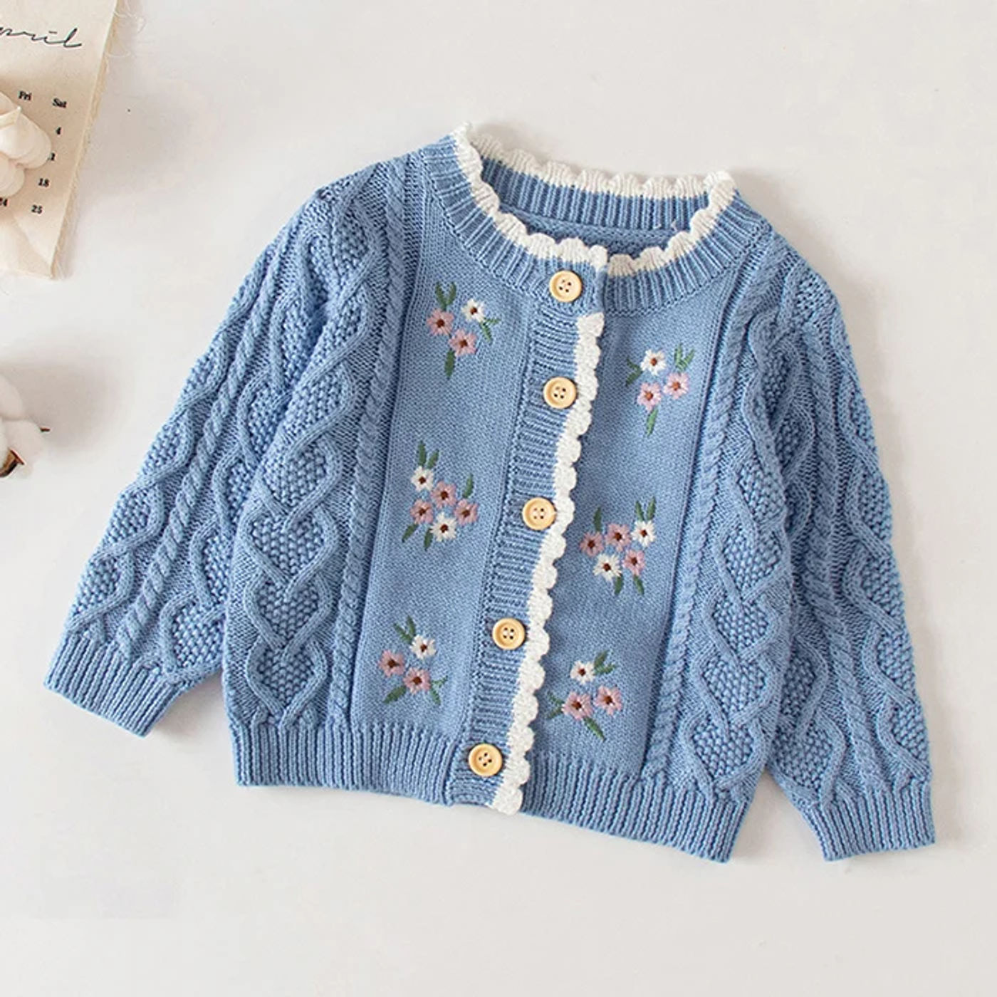 Description Picture 4 of itemWinter Spring Baby Knitted Clothing Long Sleeved Floral Embroidery Knitting Coat Newborn Baby Girls Knitting Cardigan Sweater