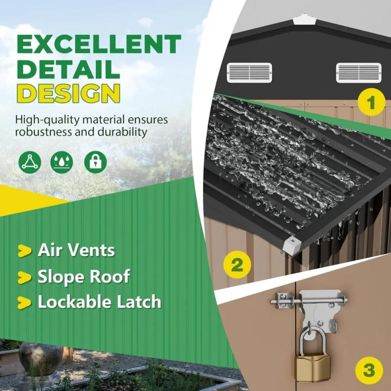 Description Picture 5 of item10 X 10 FT Outdoor Storage Shed with Premium Durable Material Metal Sheds & Outdoor Storage House for Patio Garden (Brown)