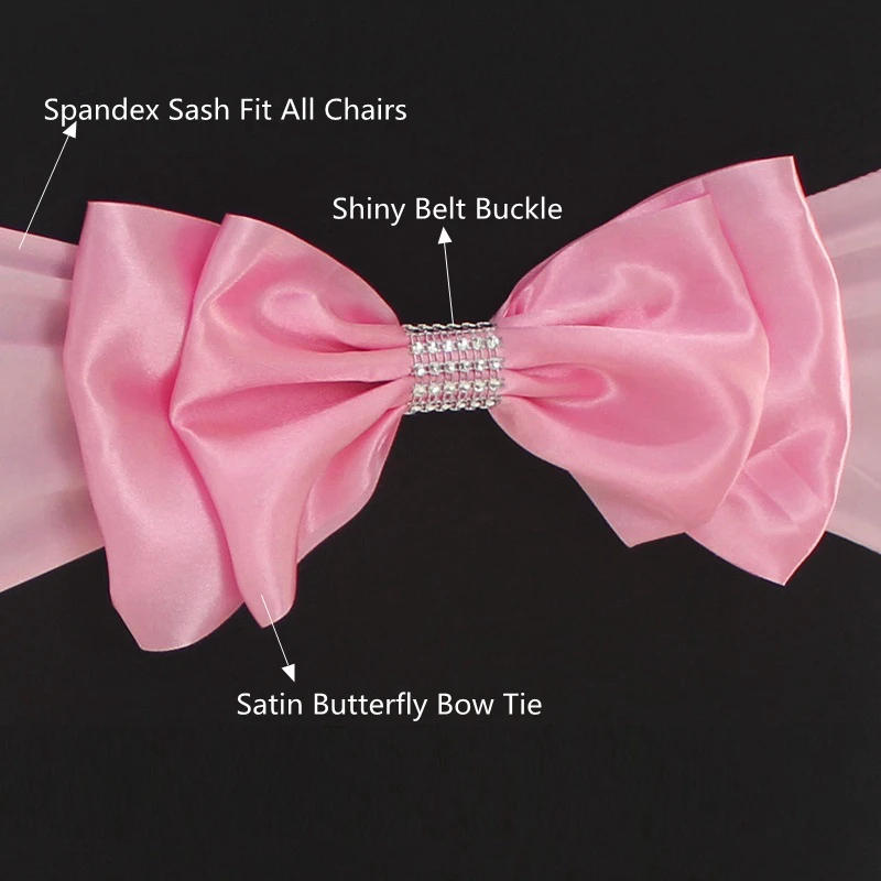 Description Picture 2 of item10pcs 50pcs Free Tie Elastic Spandex Chair Sash Band Knot With Satin Ribbon Tie Party Wedding Decoration Stretch Chair Bow Sash