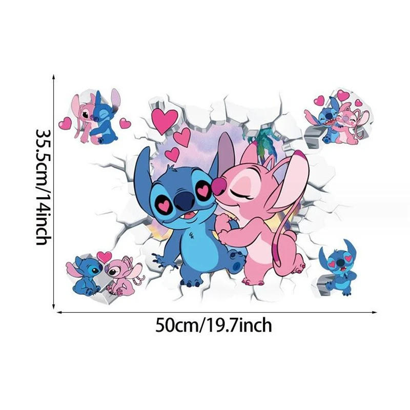 Description Picture 3 of item3D Broken Wall Lilo & Stitch Wall Stickers For Kid's Room Kindergarten Living Room Bedroom Wall Decoration Animated Poster