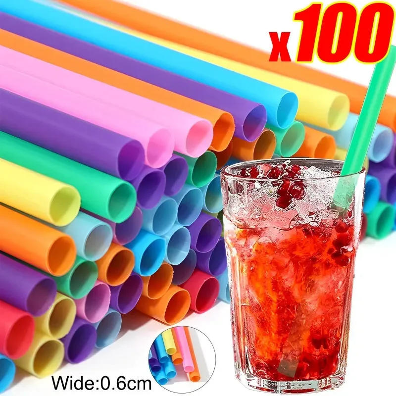 Description Picture 4 of item100PCS Colorful Plastic Disposable Large Drinking Straws For Pearl Bubble Milk Tea Smoothie Drink Party Supplies Bar Accessories