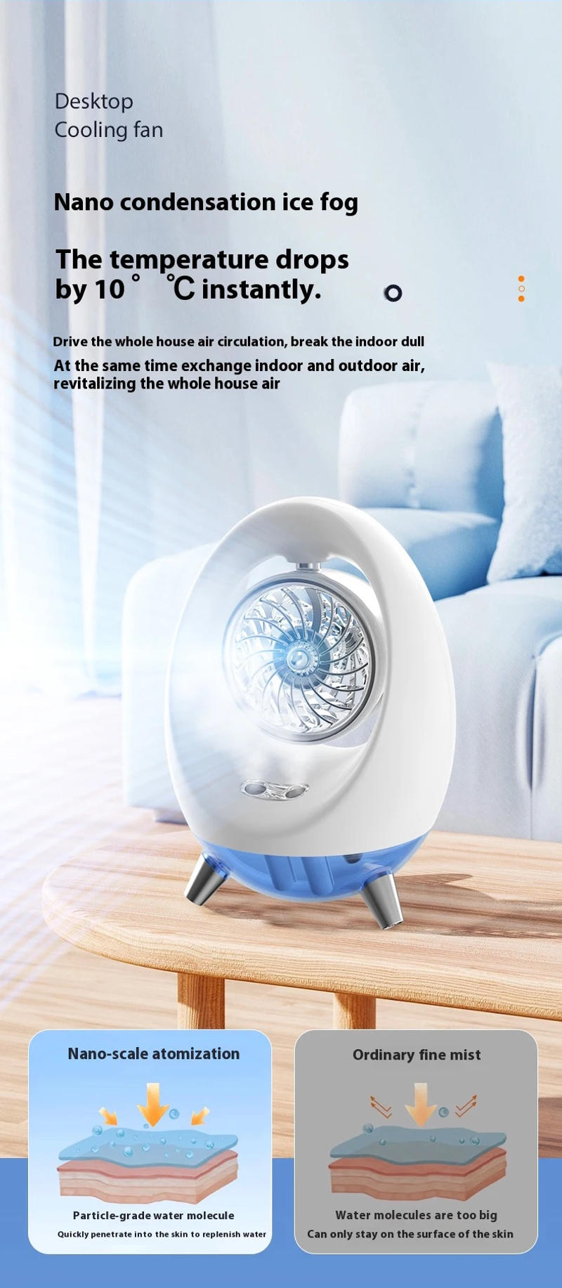 Description Picture 4 of itemPortable Fan Air Conditioners USB Electric Fan Ambient Light Water Mist Fun 3 In 1 Air Humidifie For Home