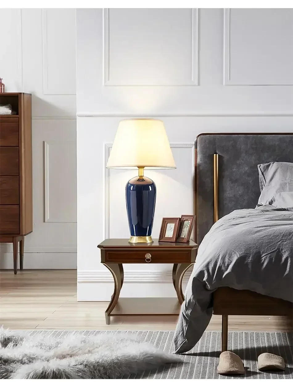 Description Picture 4 of itemCeramic Table Lamp Room Decor American Light Luxury Bedroom Bedside Lamp Living Room Dark Blue Remote Control Desk Lamp