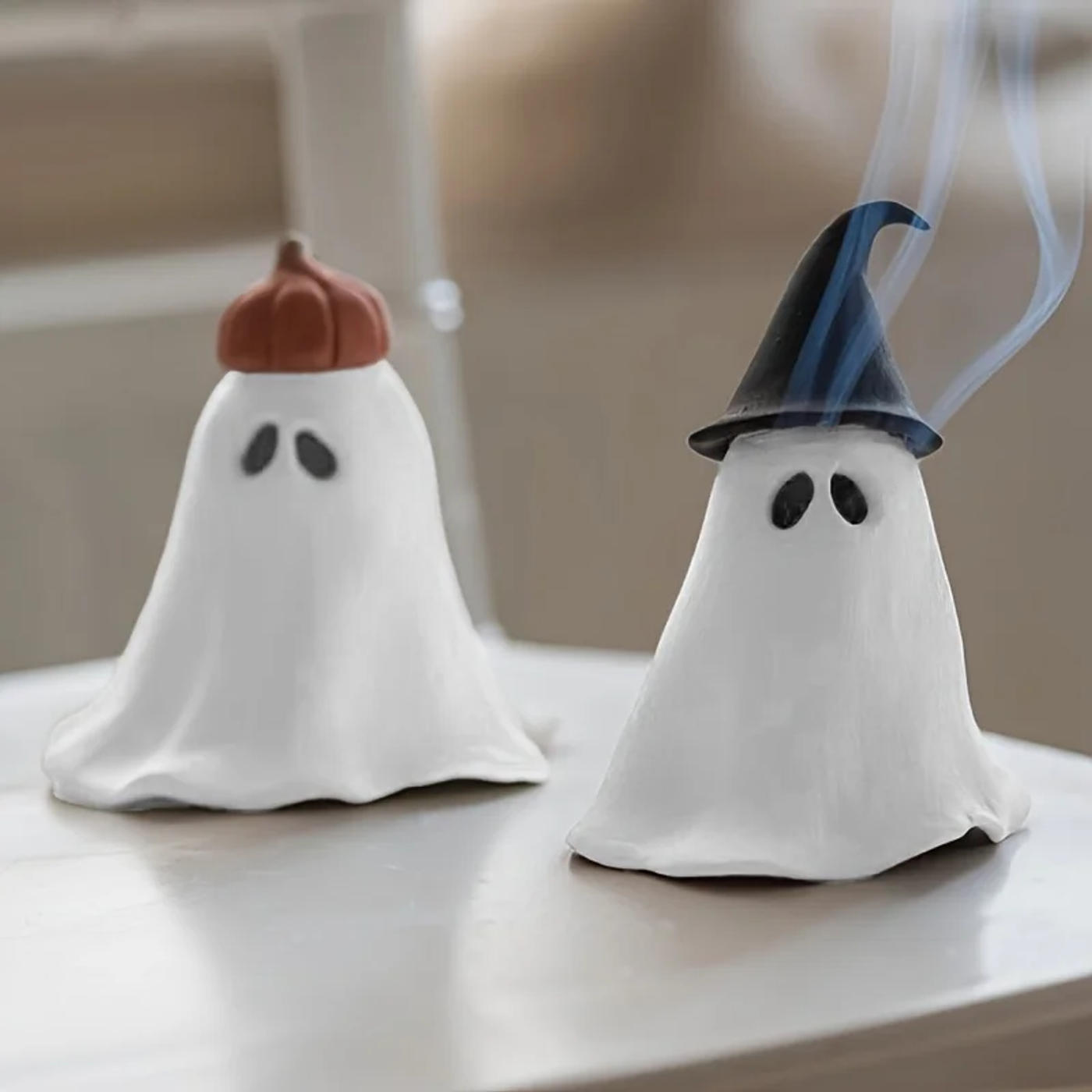 Description Picture 6 of itemAdorable Halloween Incense Burners: Ghost with Pumpkin Hat & Ghost with Witch Hat Perfect Spooky Decor for a Fun Atmosphere