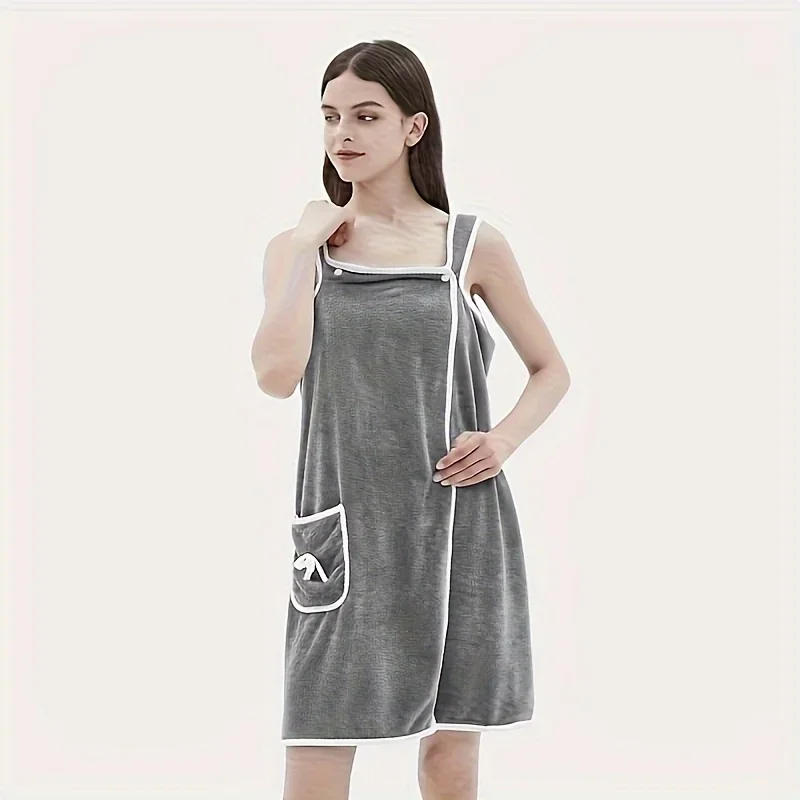 Description Picture 2 of itemBath Towel Household Women Wearable Wrap Adults Absorb Water Polyester Dry Hair Skirt Long Style Bathroom Washable Bathrobe