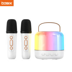 Mini Speaker Karaoke  With 2 Wireless Microphone for Kids mini BT speaker karaoke speaker with mic Best Gift Portable Led