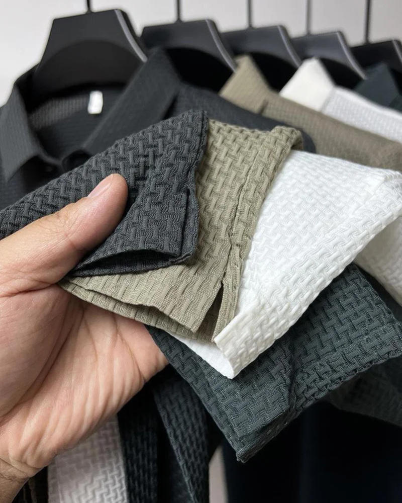 Description Picture 3 of itemSummer Men Leisure Ice Screen Eye Short-Sleeved T-Shirt Solid Color Shirt Collar Slip Shirt Short-Sleeved Shirt