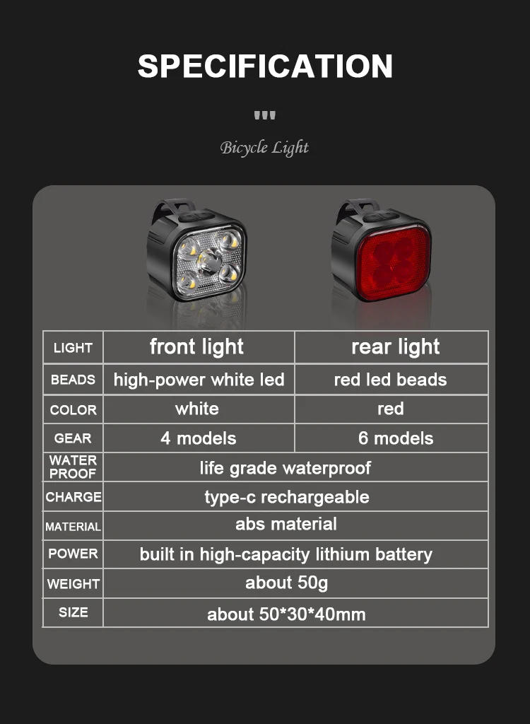 Description Picture 3 of itemBicycle Lights High Bright Cycling Lamp Front and Rear USB Rechargeable MTB Bike Headlight Taillight Waterproof Lantern Lighting