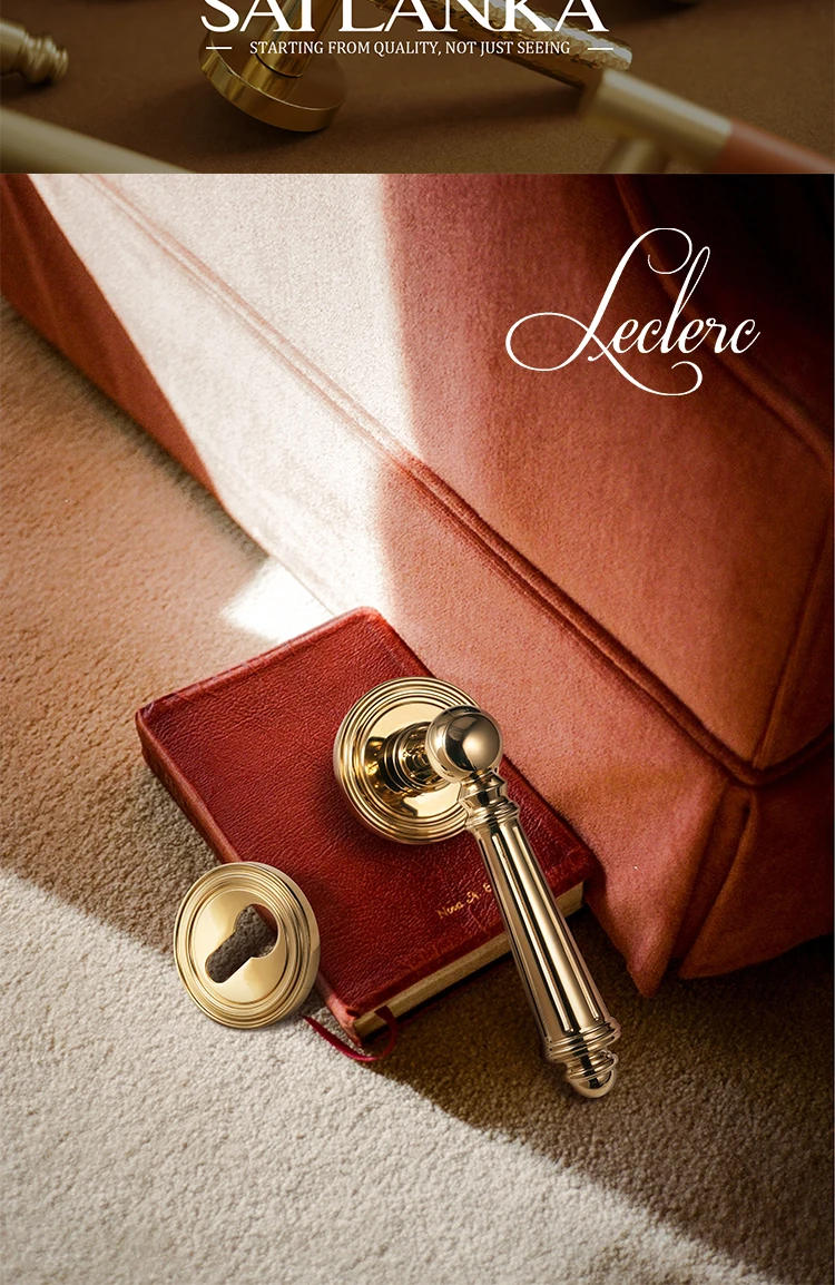 Description Picture 3 of itemSAILANKA Brass Furniture Door Handle Lock Set French Retro Bright Gold Handles Modern Furniture Bedroom Door Lock Hardware