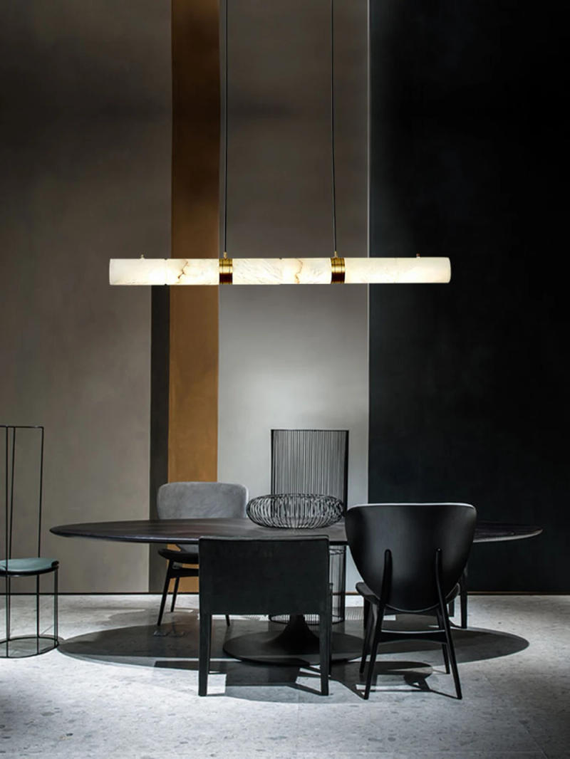 Description Picture 5 of item2024 Trendy Natural Marble Cylinder Dimmable Hanging Lamps LED Chandelier Lighting Suspension Luminaire Lampen For Dinning Room