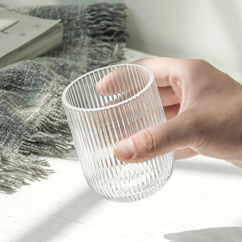 Description Picture 6 of itemPack of 6 Simple Vertical Striped Drinking Whiskey Glass Jars Luxury Ribbed Glass Candle Holder Container For Home Decor