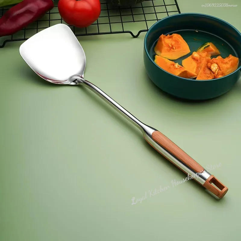 Description Picture 4 of itemLong Handle Stainless Steel Wok Spatula Kitchen Slotted Turner Rice Spoon Ladle Cooking Tools Utensil Set Dropshipping utensilio