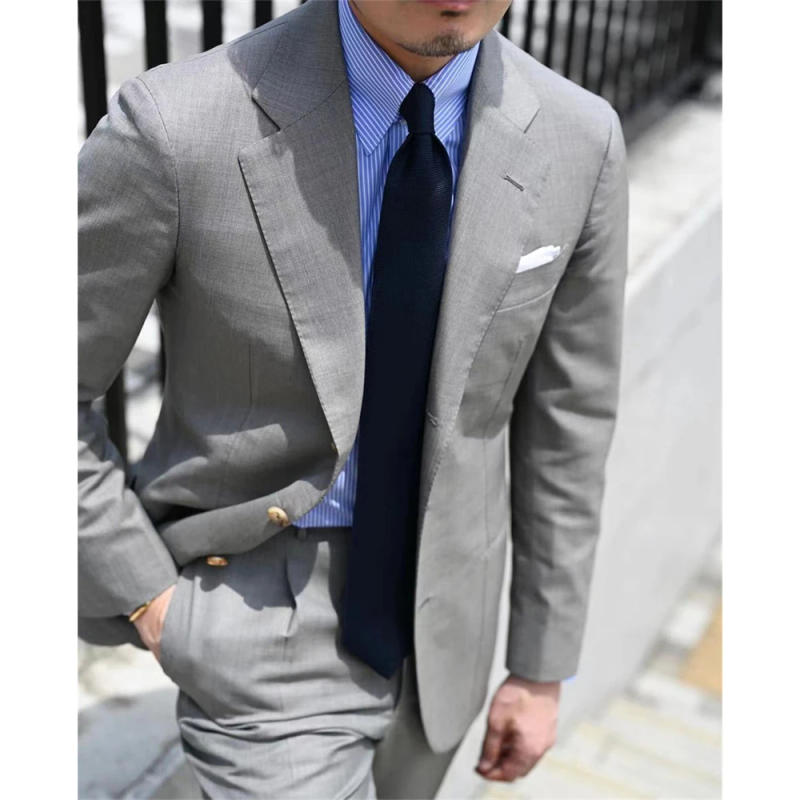 Description Picture 2 of itemFashion Grey Suit For Men Formal Business Blazer Wedding Groom Tuxedo Slim Fit Daily Blazer 2 Piece Jacket Pants Terno Masculino