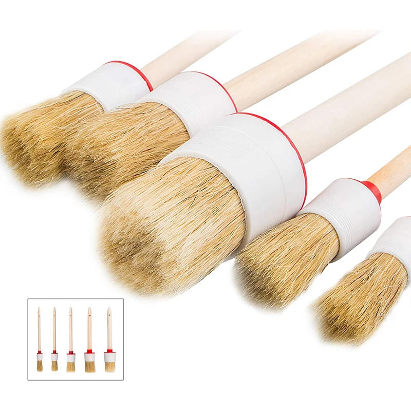 Description Picture 6 of itemCar Wash Brush Hog Bristle Round Head Paint Car Cleaning Brush Wooden Handle Bristle Detail Brush Hog Bristle Brush