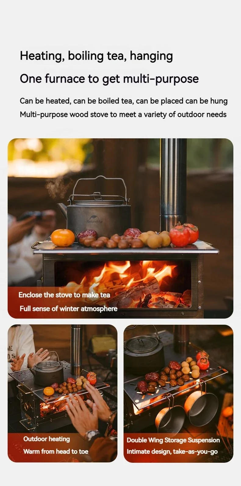 Description Picture 5 of itemNaturehike Outdoor Heating Firewood Stove Portable Stainless Steel Double Wings Camping Picnic BBQ Cooking Desktop Tent Stove