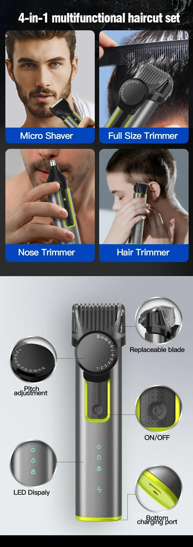 Description Picture 4 of itemRESUXI 677 Professional Household 4 in 1 Hair Trimmer Multi-function Hair Clipper Electric Shaver Nose Eyebrow Hair Grooming Kit