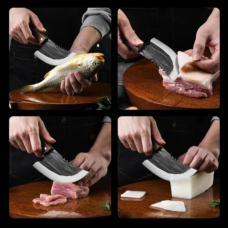 Description Picture 5 of itemForged Meat Cleaver Kitchen Chef Knife Fishing Boning Fruit Cutting Knife BBQ Butcher Portable Utility Pocket Viking Knife