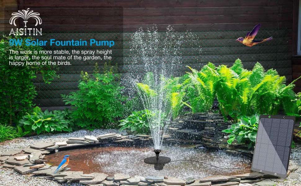 Description Picture 2 of itemDIY 9W  Solar Water Fountain for Garden Decorate with Nozzles Water Pipe for Bird Bath Solar Powered Outdoor Fountain for Ponds