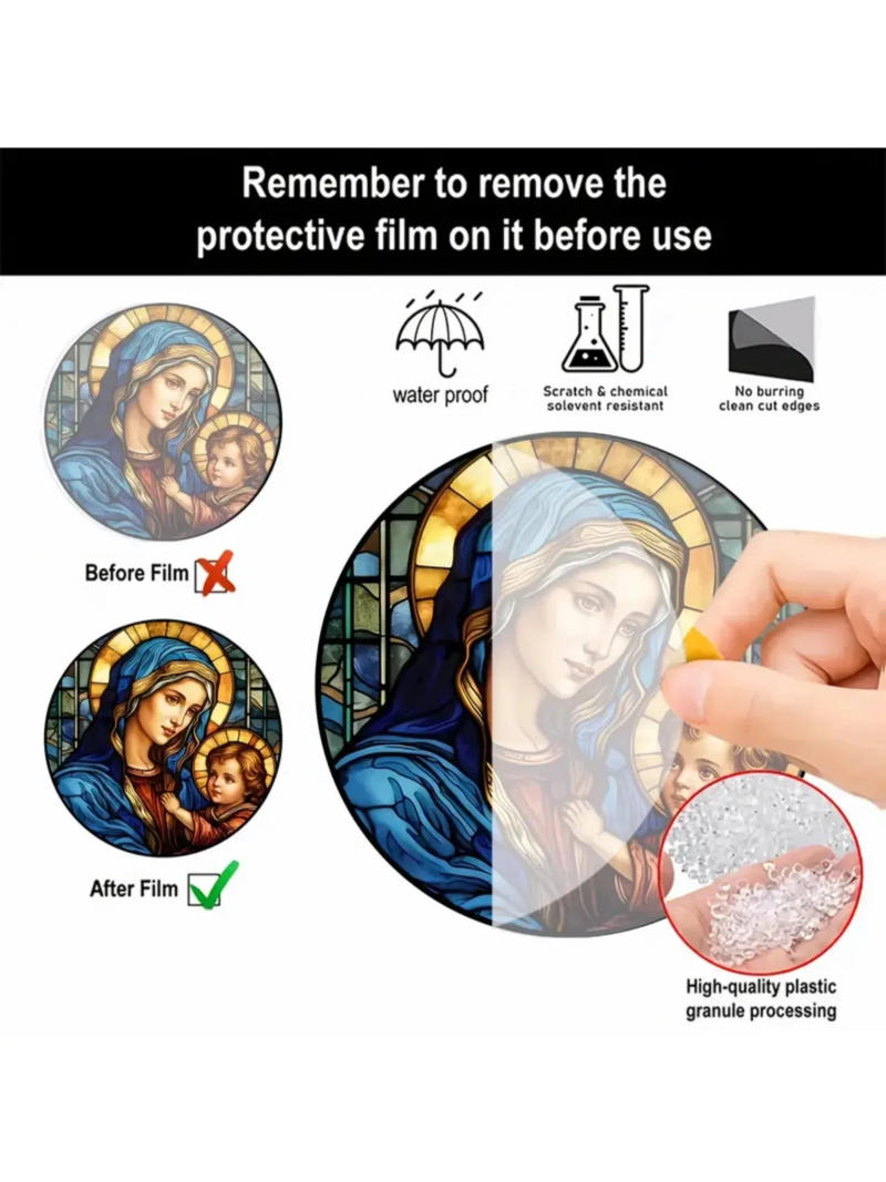Description Picture 4 of itemChristian Religion Mary Suncatcher,Translucent Stained Window Hanging,Round Acrylic Sign,Porch,Wall,Home,Room,cafe Holiday Decor