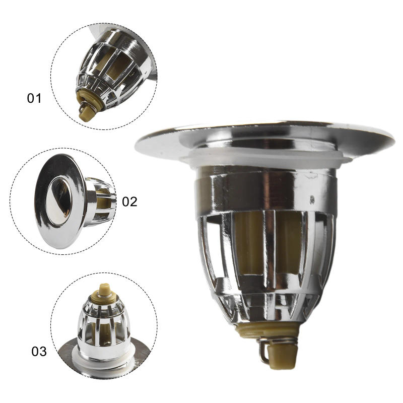 Description Picture 3 of itemBathroom Sink-Plug Stopper Wash Basin Core Bounce Up Drain Filter Bathroom Sink-Plug Stopper Efficient Drain Filter