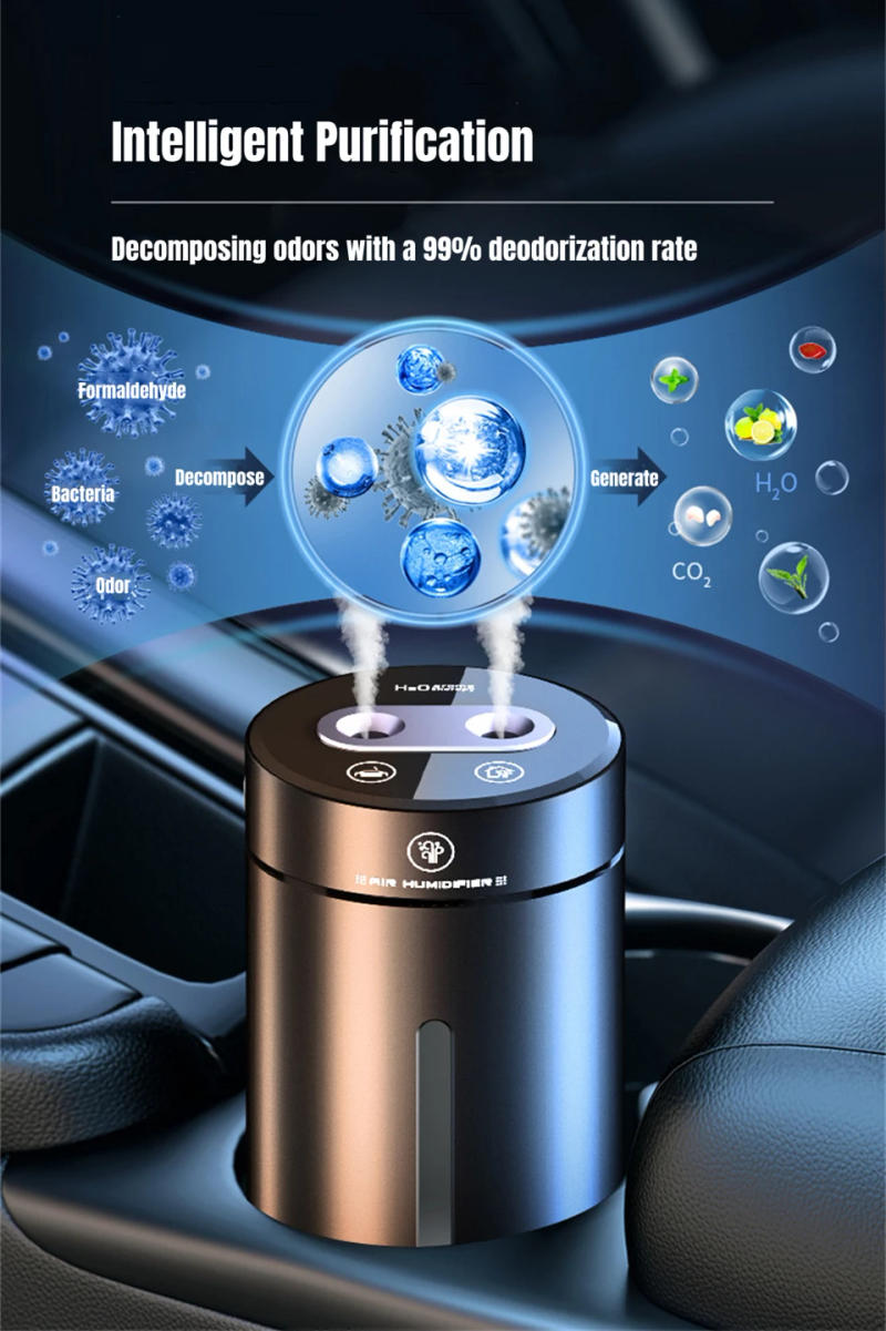 Description Picture 5 of item380ML Double Spray Vehicle Air Humidifier USB Charging Mini Essential Oil Diffuser with Mood Light Wireless Car Aroma Humidifier