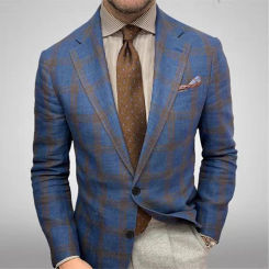 Men's Suit Jacket Checkered Striped Lapel Long Sleeved Casual Double Button Slim Fitting Men Clothing Wedding Suits For Men