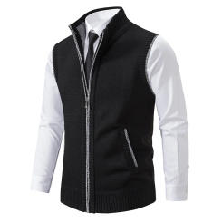 2023 Autumn/winter New Men's Solid Color Vest Jacket Men's Casual Standing Collar Sleeveless Knitted Sweater