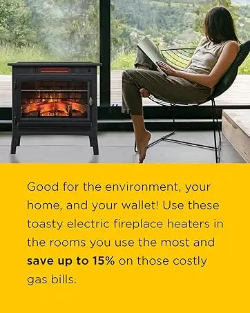 Description Picture 5 of itemFreestanding Electric Fireplace Stove Heater with 3D Flame Effect for 1,000 Sq. Ft. Room, Black