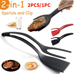 2 In 1 Omelette Spatula Silicone Grip Toast Pancake Egg Flip Tongs Steak Spatula Tongs Clamp Cooking Accessories Gadget Tools