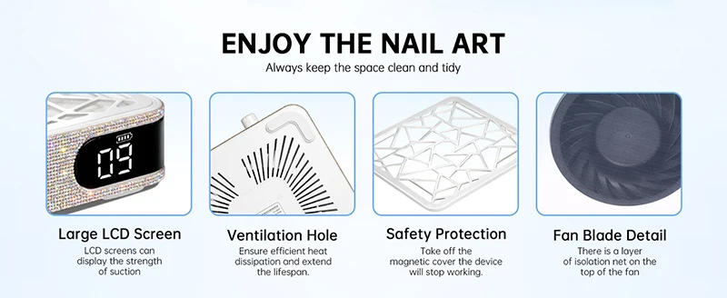 Description Picture 5 of itemNail Dust Collector with Rhinestones extractor de polvo para unas 48W Powerful Nail Dust Cleaner for Acrylic Gel Nail Polishing