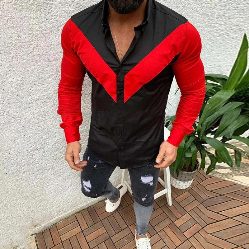 Description Picture 3 of itemFashion men's V letter red shirt youthful vitality leisure outdoor sports suit lapel soft and comfortable material new 2023