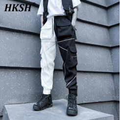 HKSH Spring Autumn New Reflective Tape Casual Cargo Pants Men's Tide Dark Punk Fashion Loose Overalls Japanese Trousers HK0138