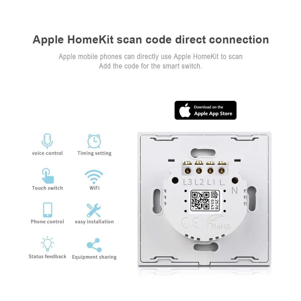 Description Picture 3 of itemApple Homekit Smart Light Wall Switch WiFi Touch Sensor Glass Panel Remoted Control By Google Home Siri Alexa MFI Interruptor
