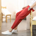 Men'S Solid Color Casual Trousers Japanese Cotton Linen Exercise Slim Ankle Length Feet Pants Daily Soft Breathable Pants