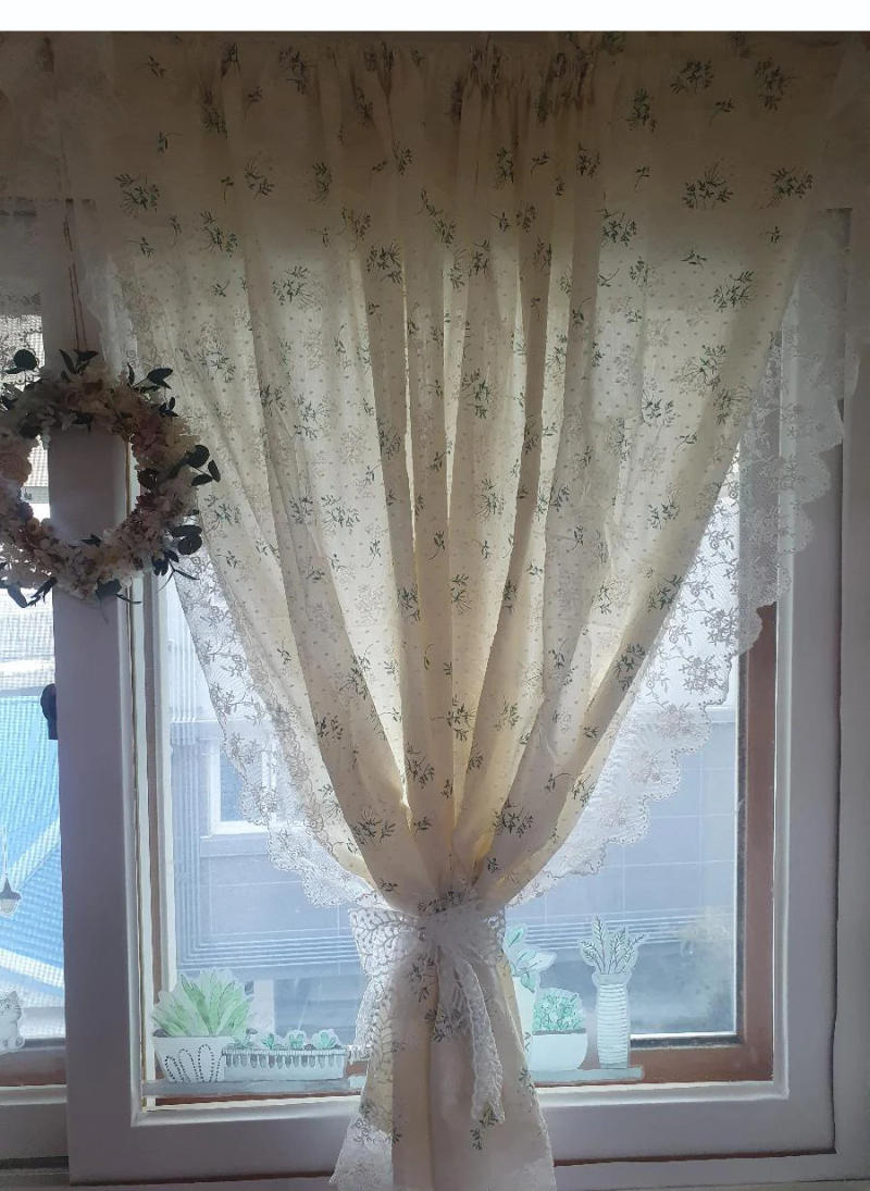 Description Picture 3 of itemLeaf Printed Curtain Short Valance Curtain for Kitchen Cafe Partition Pastoral Lace Small Window Curtain Half Door Restaurant