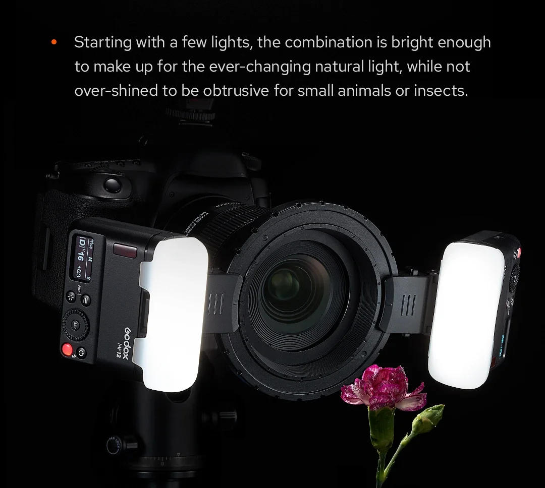 Description Picture 6 of itemGodox MF12-K2 Macro Flash 2 Light Kit Mini Speedlite built-in Godox X System TTL Flash + Color Filter Diffuser for Macro Shots