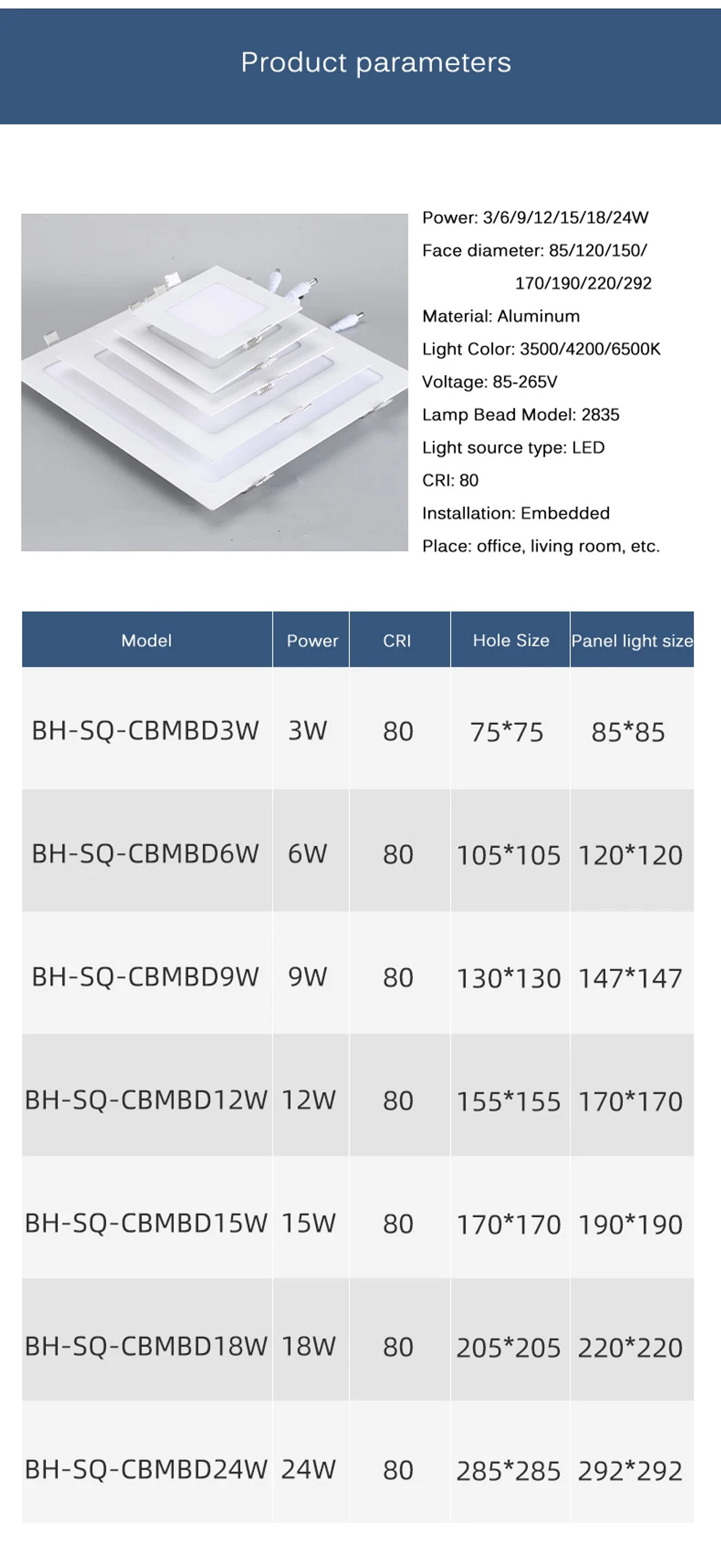 Description Picture 5 of itemNEARCAM Embedded LED Panel Light Concealed Ceiling Light 3W6W12W15W18W Household Downlight Flat Light Commercial Ceiling Light