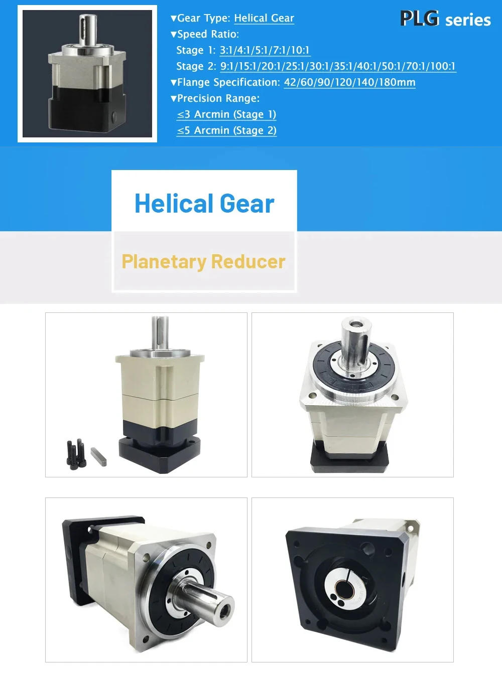 Description Picture 4 of itemHelical Gear Reducer Gearbox For Nema 17 23 34 Stepper Motor Speed Reducer For 40 60 80 90 110 130 180mm Flange Servo Motor