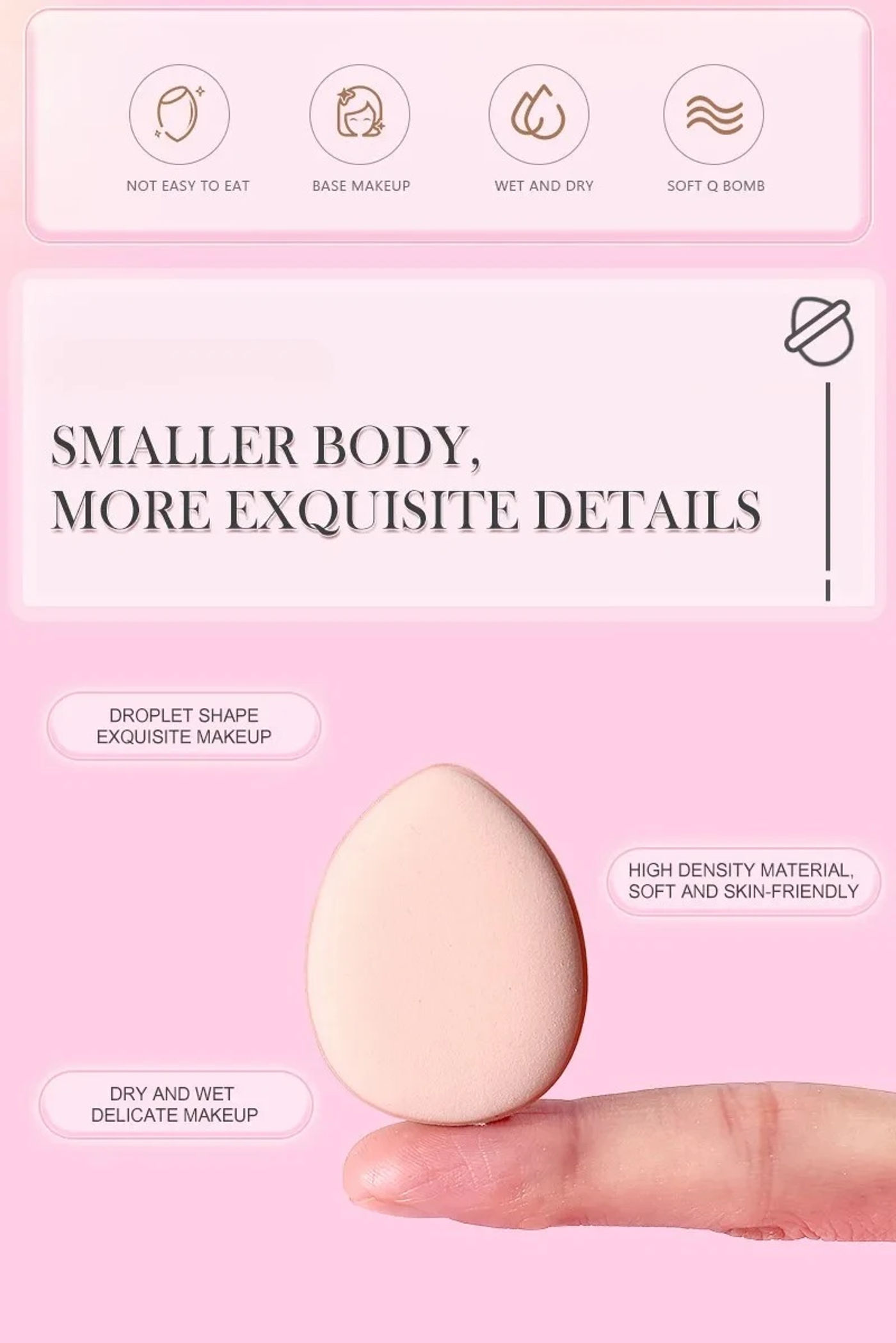 Description Picture 3 of item50/100PCS Mini Finger Puff Makeup Sponge Puffs Concealer Foundation Air Cushion Cosmetic Tool Dry Wet For Women Beauty Wholesale