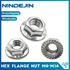 NINDEJIN 1-20pcs Hex Hexagon Flange Nut M4 M5 M6 M8 M10 M12 M14 316 Stainless Steel Serrated Metric Hex Flange Lock Nuts DIN6923