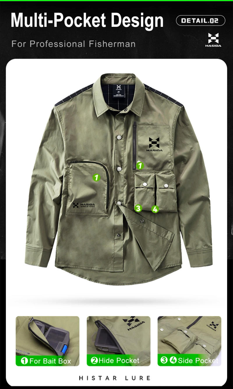 Description Picture 4 of itemHISTAR Clothing With Button Multi-Pocket Sun Protection Shirts Sports Fishing Jacket