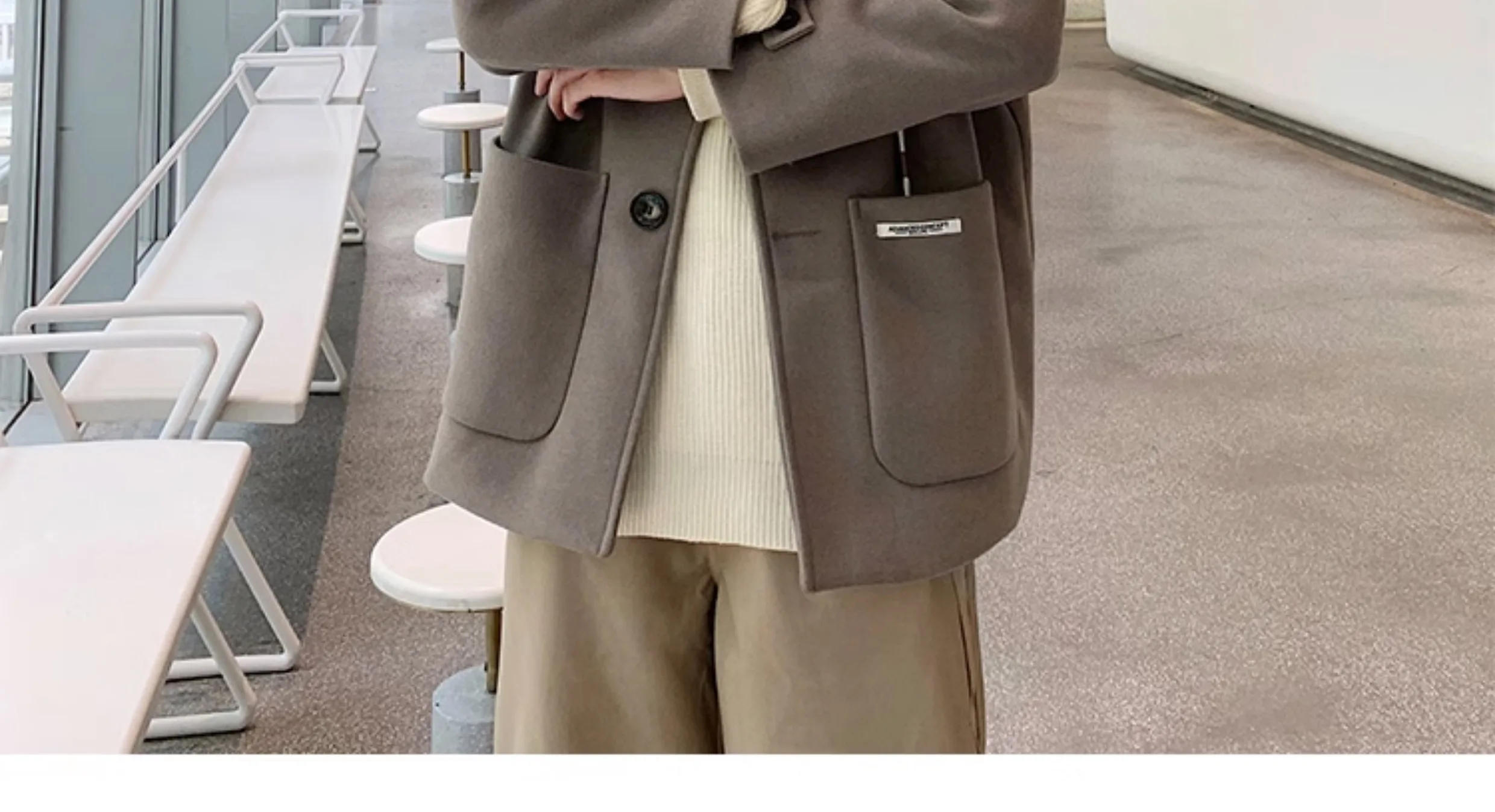 Description Picture 6 of itemHooded Blends Men Autumn Windbreaker Big Pockets Baggy Cozy Korean Style Handsome Chic Temperament Advanced Outer Males Clothes