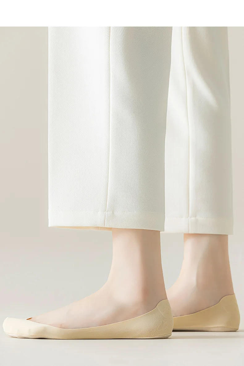 Description Picture 6 of item3Pairs Non Slip Socks Women Invisible Breathable Summer Ultra-thin Solid Color Ice Silk Low Cut Boat Sock Slippers Casual Sokken