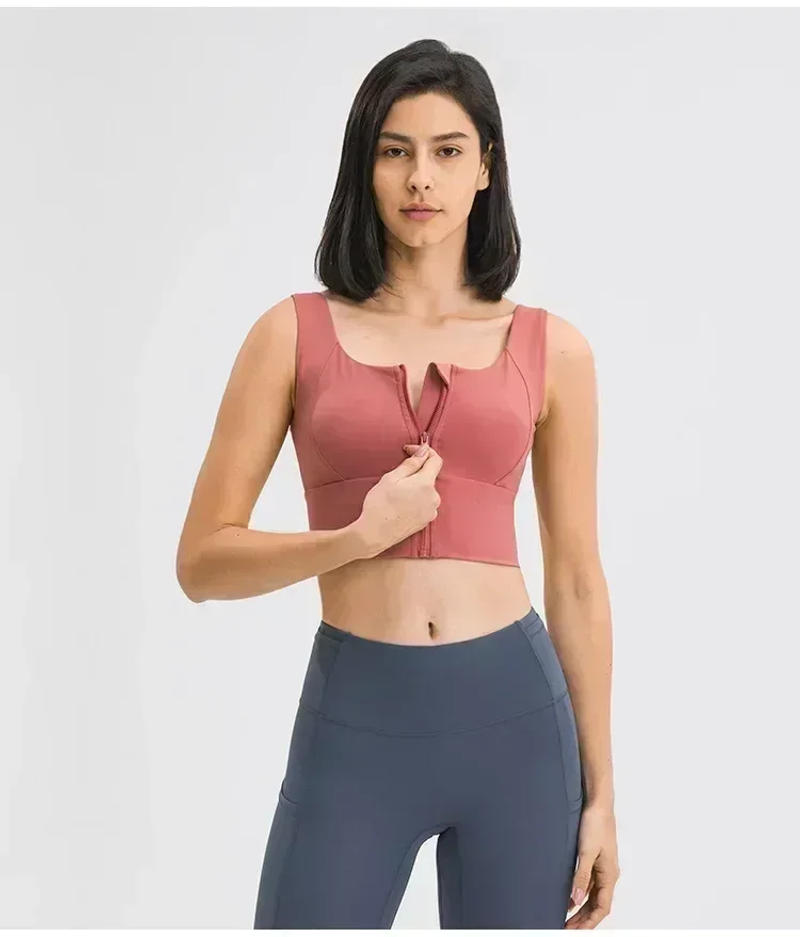 Description Picture 3 of itemLemon Front Zipper Full Coverage Running Workout Gym Bras Women Shockproof Naked Feel Fitness Training Sports Bra Crop Tops Vest